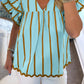 Sky Blue Double Ruffled Short Sleeve V Neck Blouse