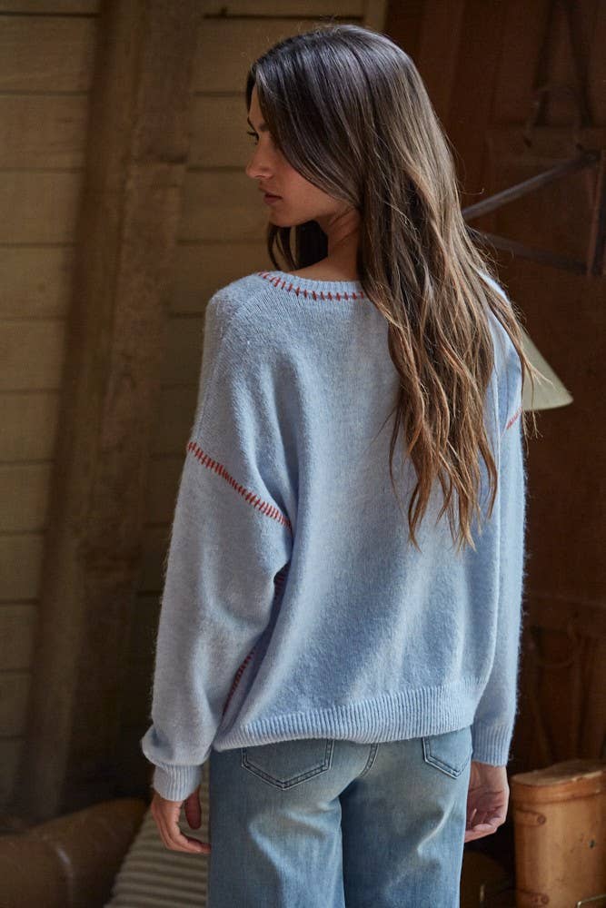 Light Blue with Contrast Stitch Sweater