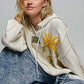 Floral Pearl Embroidered Gauze Patch Hoodie Chenille Sweater: POWDER CREAM / S