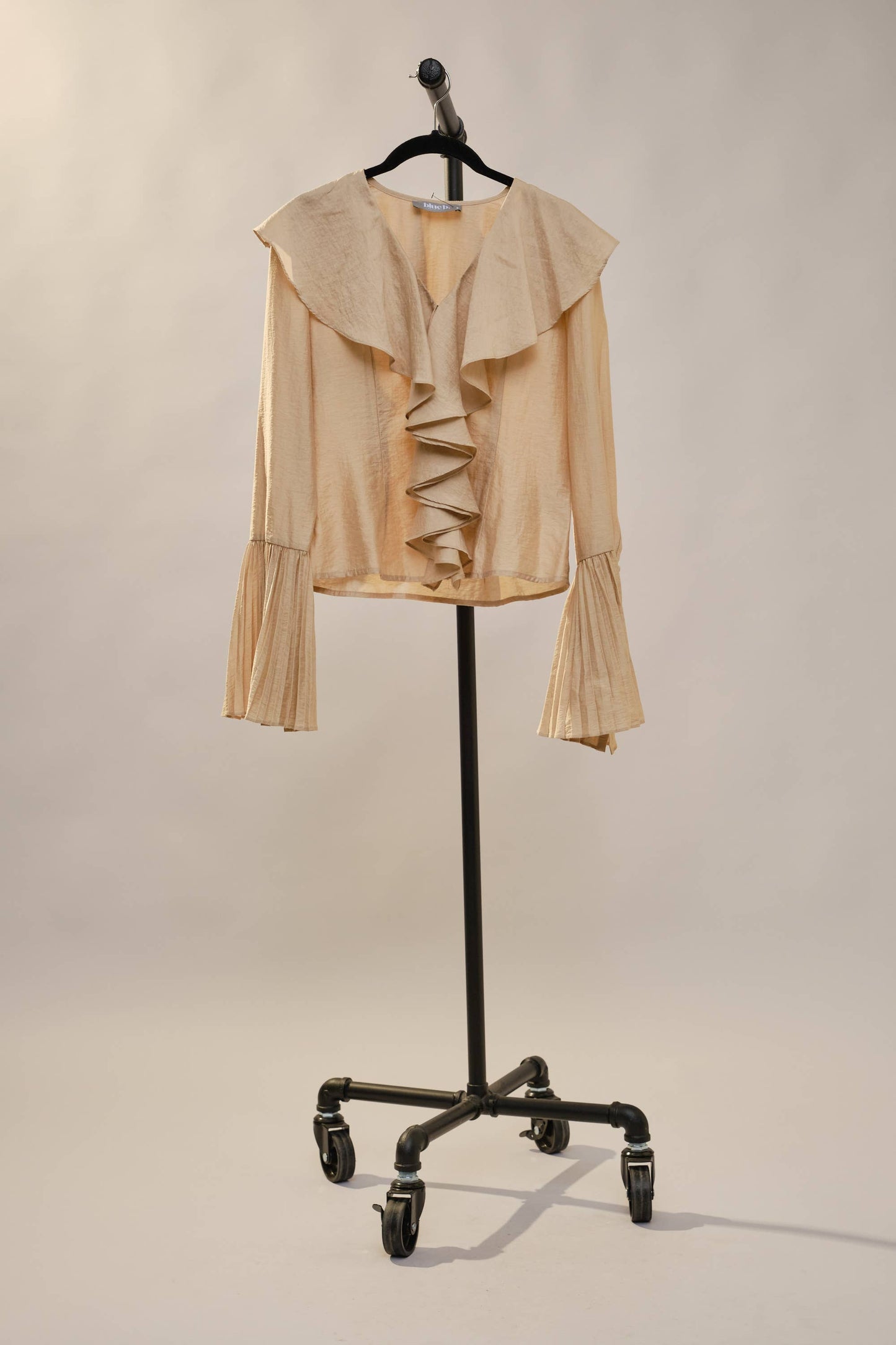 Khaki Pleated Ruffle Detail Blouse