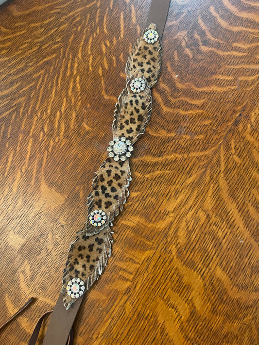 Leopard Leather 4 Feather Hatband