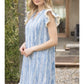 Blue Textured Ruffle Sleeve Dress