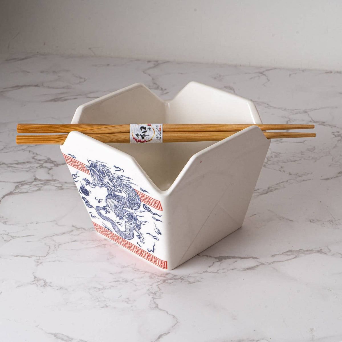 Dragon Takeout Box Ceramic Serving Bowl with Chopsticks (16 oz)