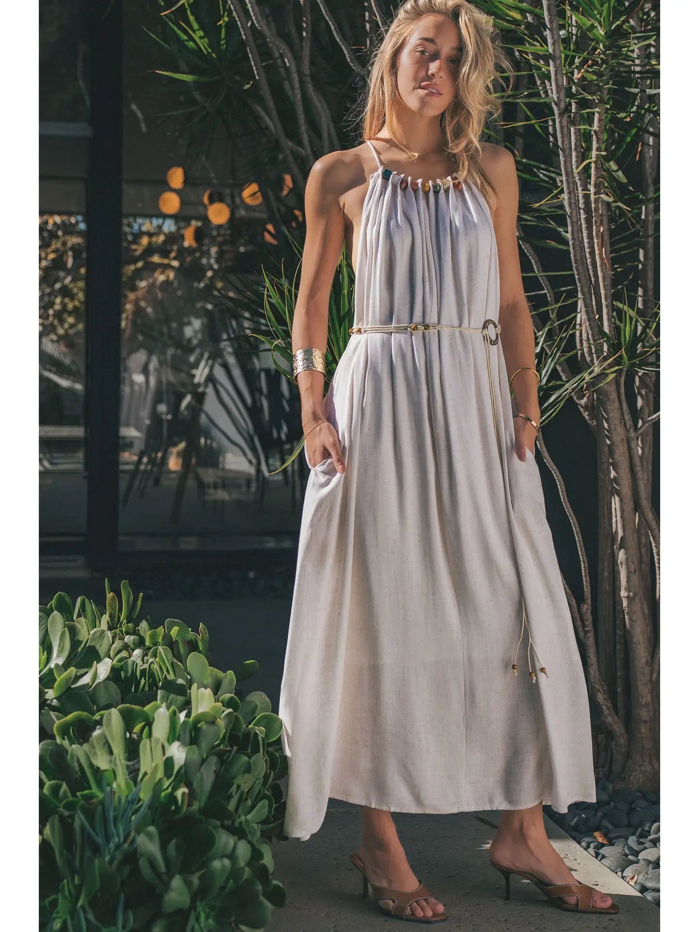 Oatmeal Halter Dress in Linen