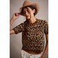 LEOPARD PRINT SHORT SLEEVES SCALLOP RIB KNIT: LEOPARD/BROWN / L