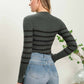 STRIPE MOCK NECK HUNTER GREEN