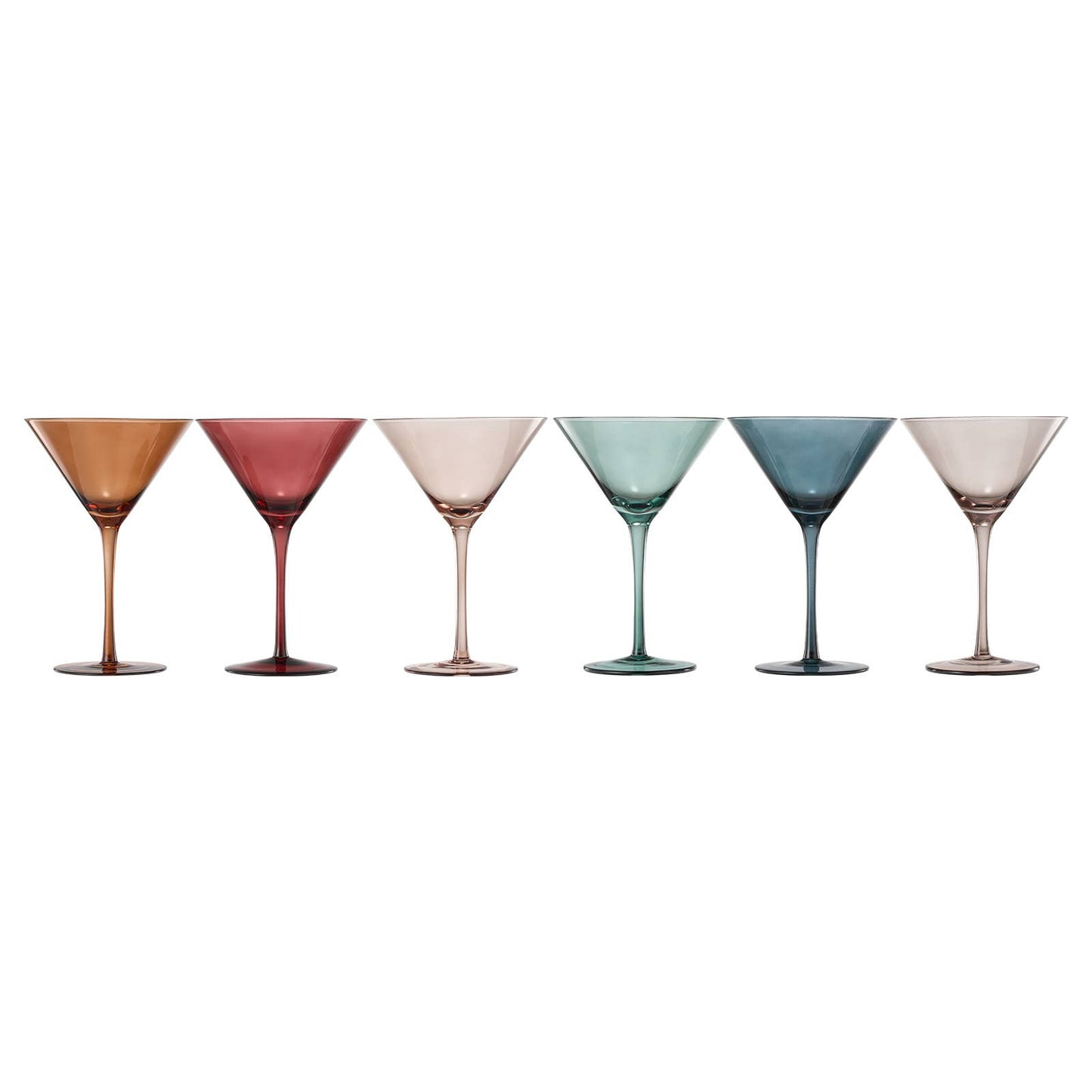 Colored Crystal Martini & Cocktail Glass Set of 6 | 10oz