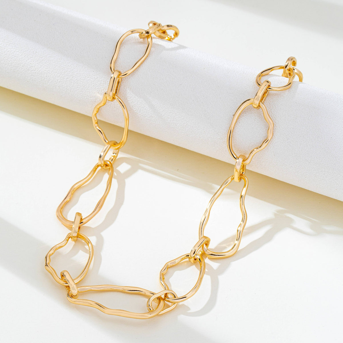 Artisanal Hammered Organic Link Necklace GOLD