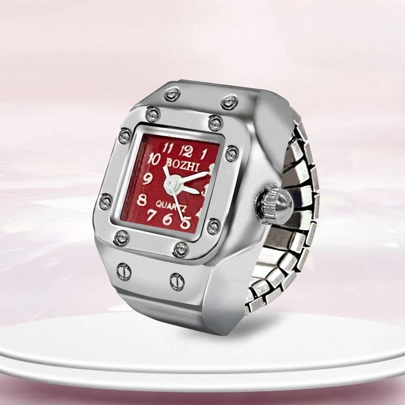 Ring Watch SQUARE SILVER RED