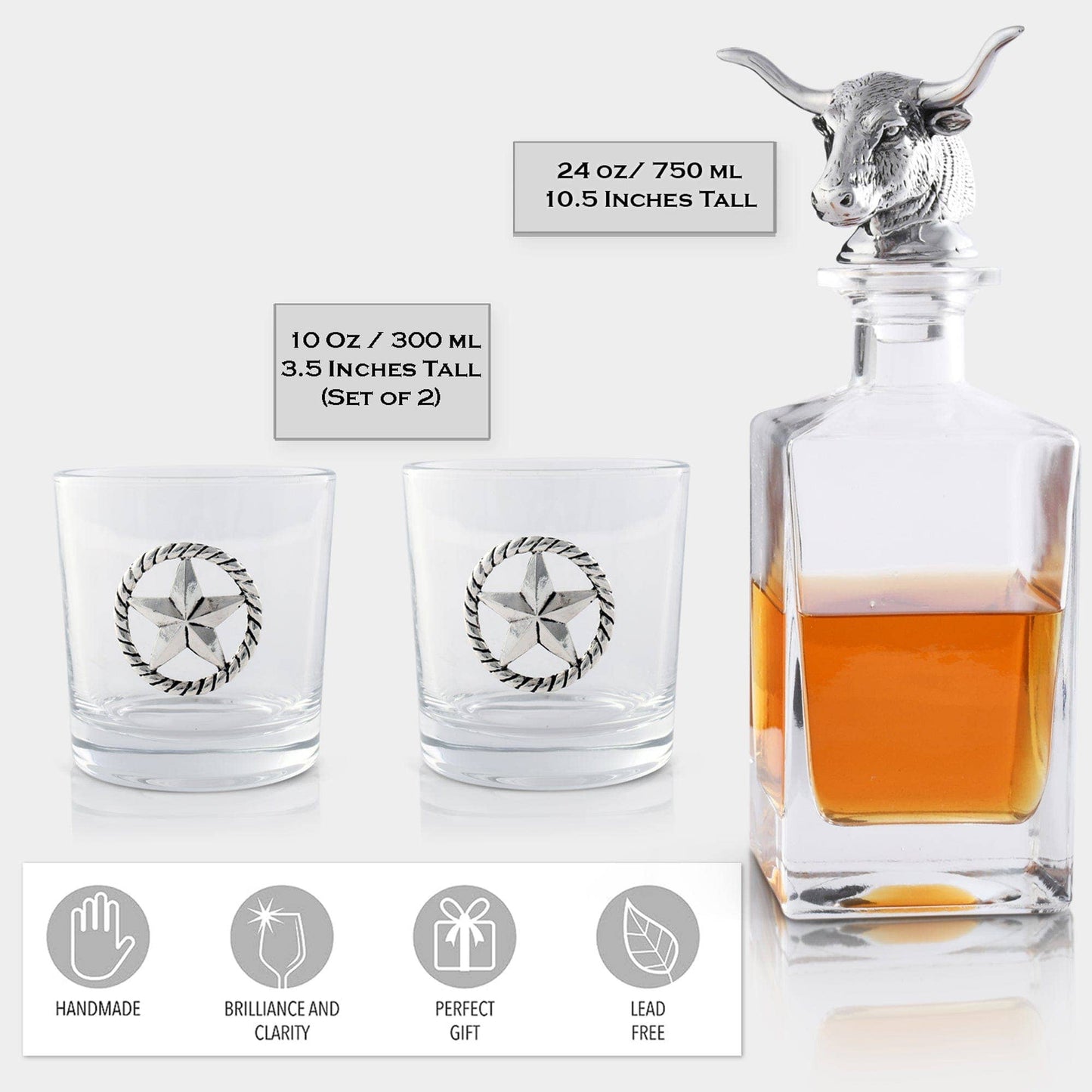 Longhorn Decanter Set with Pair of Glasses