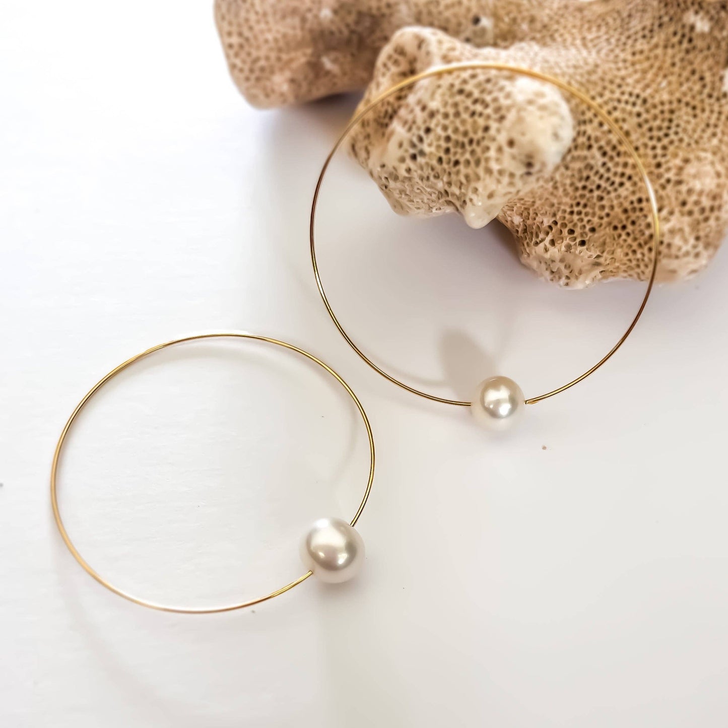 Gold Hula Hoop Earrings: White