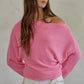 Knit Sweater Boat Neck Long Sleeve Pullover Sweater