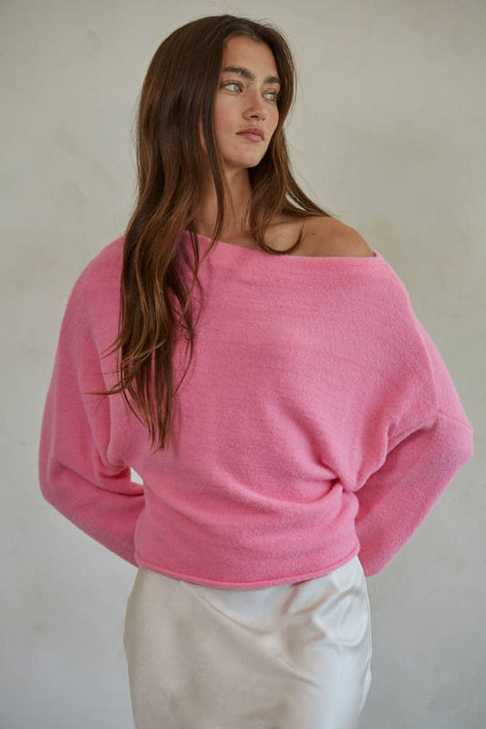 Knit Sweater Boat Neck Long Sleeve Pullover Sweater