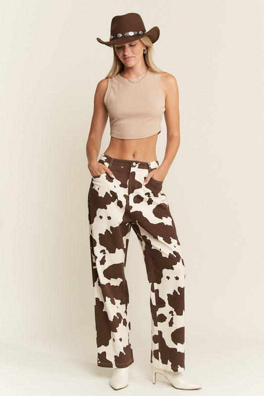 COW PRINT DENIM PANTS