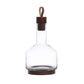 62 oz. Glass Carafe w/ Acacia Wood Base, Stopper & Leather Pull, Walnut Finish
