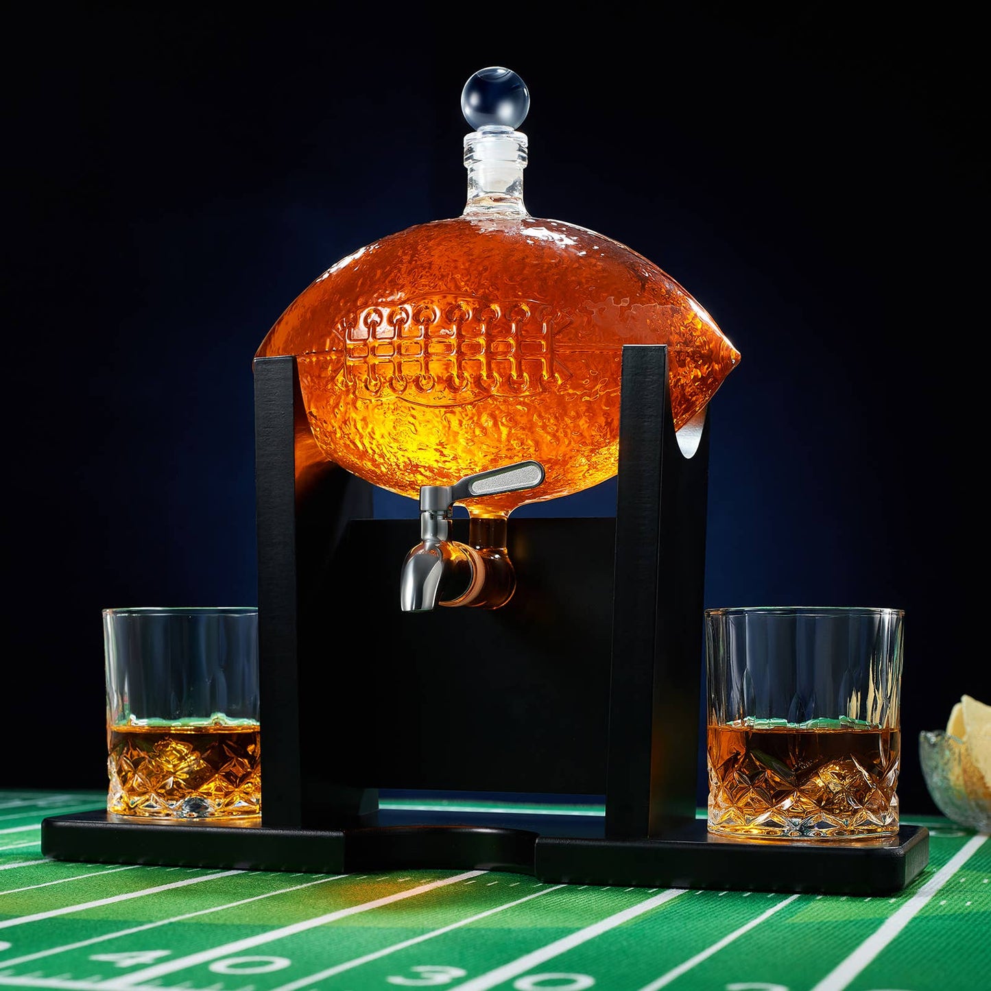 Football Decanter with 2 Whiskey Glasses