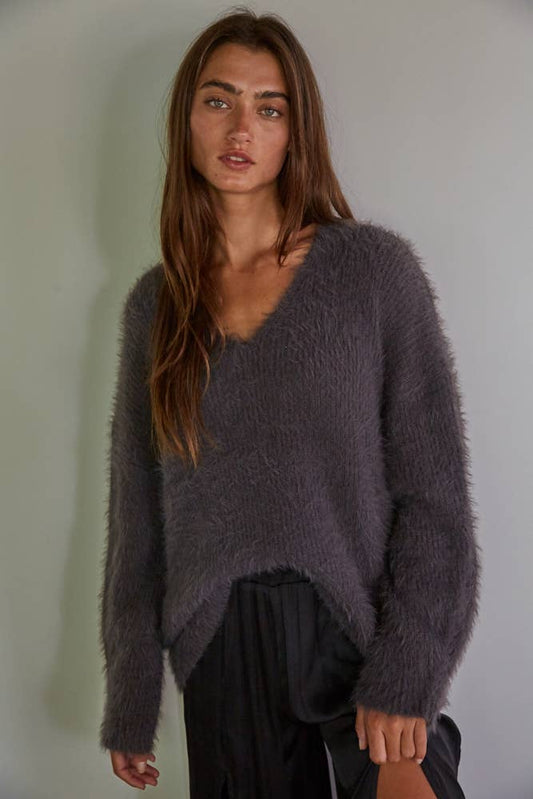 Knit Sweater V-Neck Charcoal