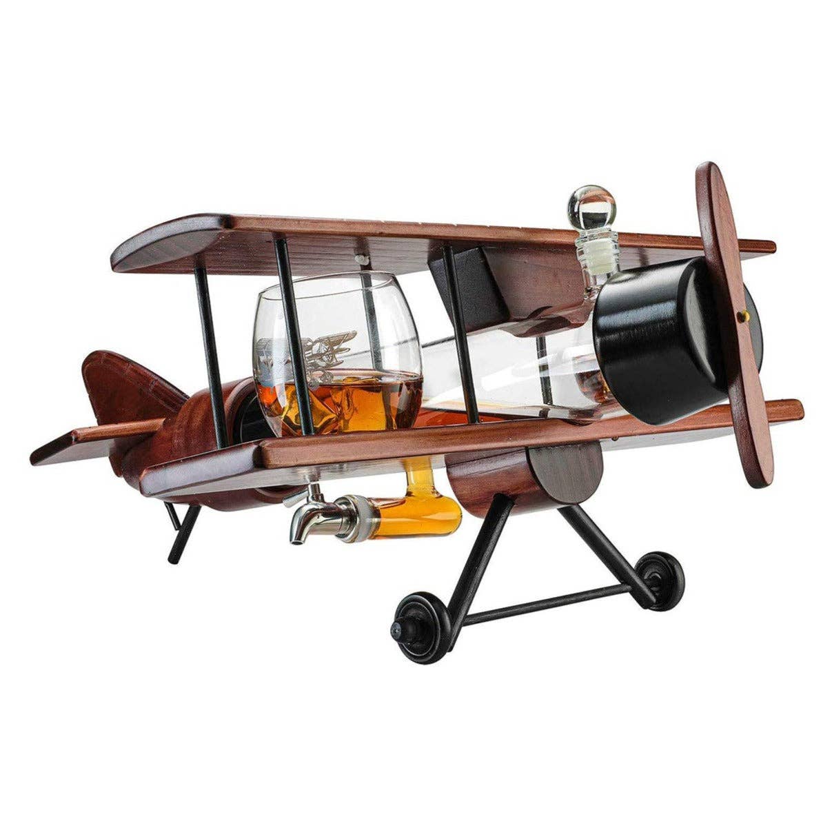 Whiskey Decanter and Glasses Airplane Set