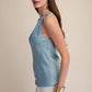 Round-Neck Sleeveless Minimalist Top: Dusty Blue