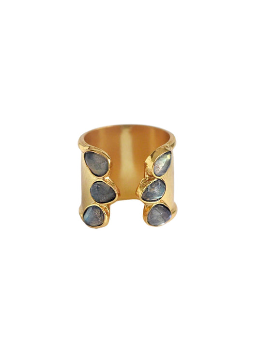 Handmade Multi Gemstone Cuff Ring: Blue Chalcedony