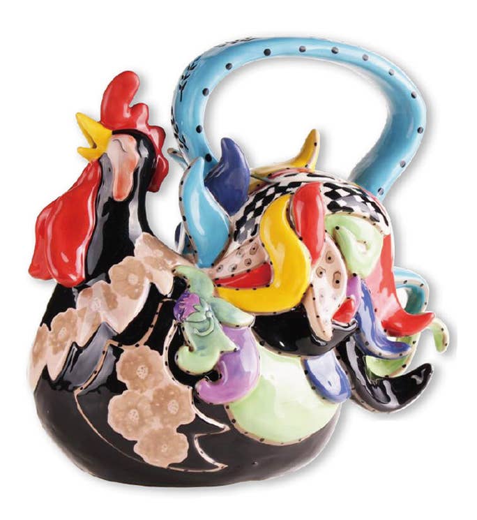 Funky Black Rooster Teapot