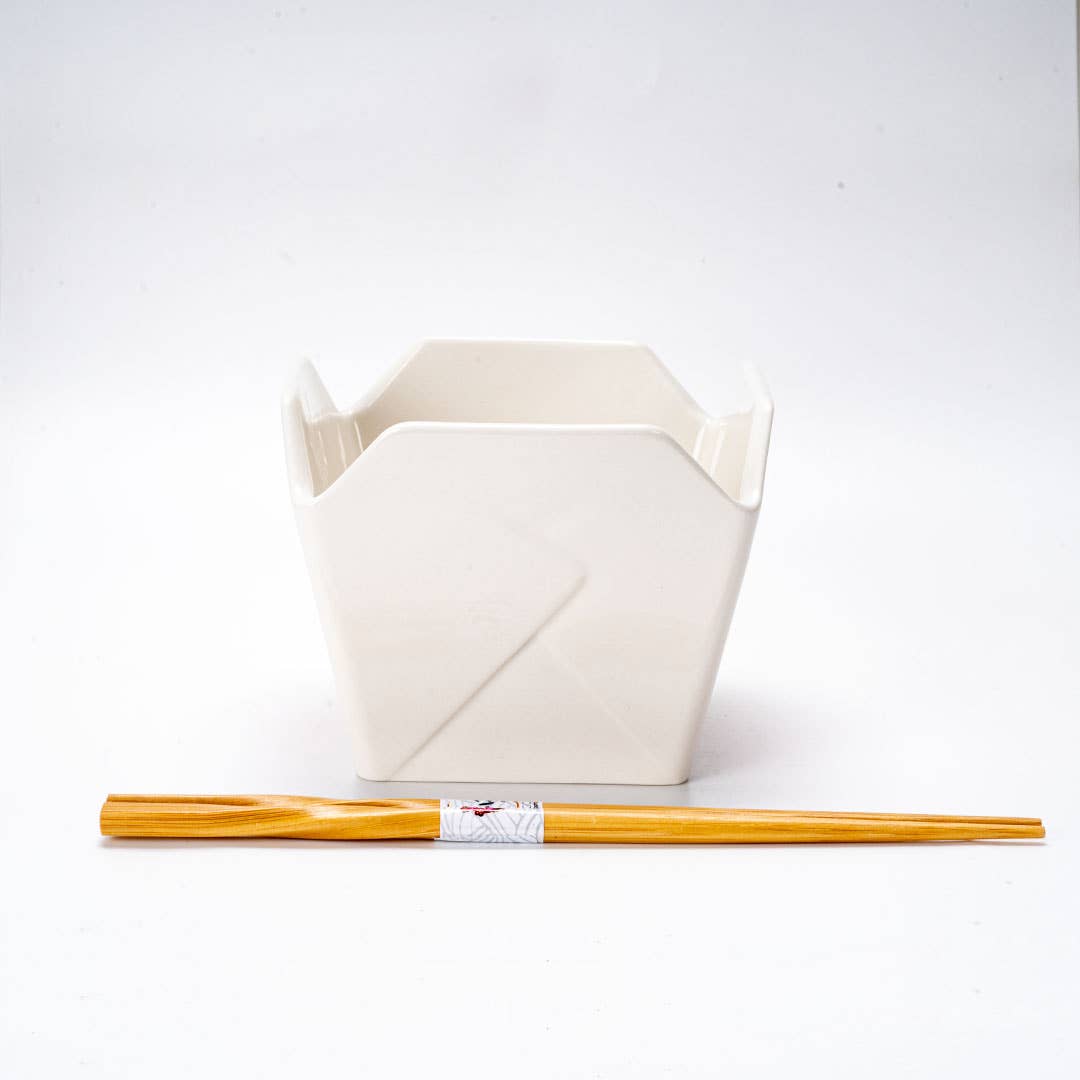 Phoenix Takeout Box Ceramic Serving Bowl with Chopsticks (16 oz)