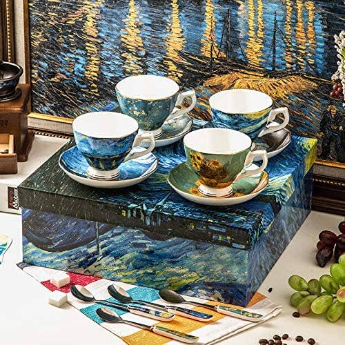 Vincent Van Gogh Bone China Tea Cup and Saucer - Set of 4