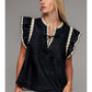 Lace Trim Pintuck Flutter Sleeve Blouse