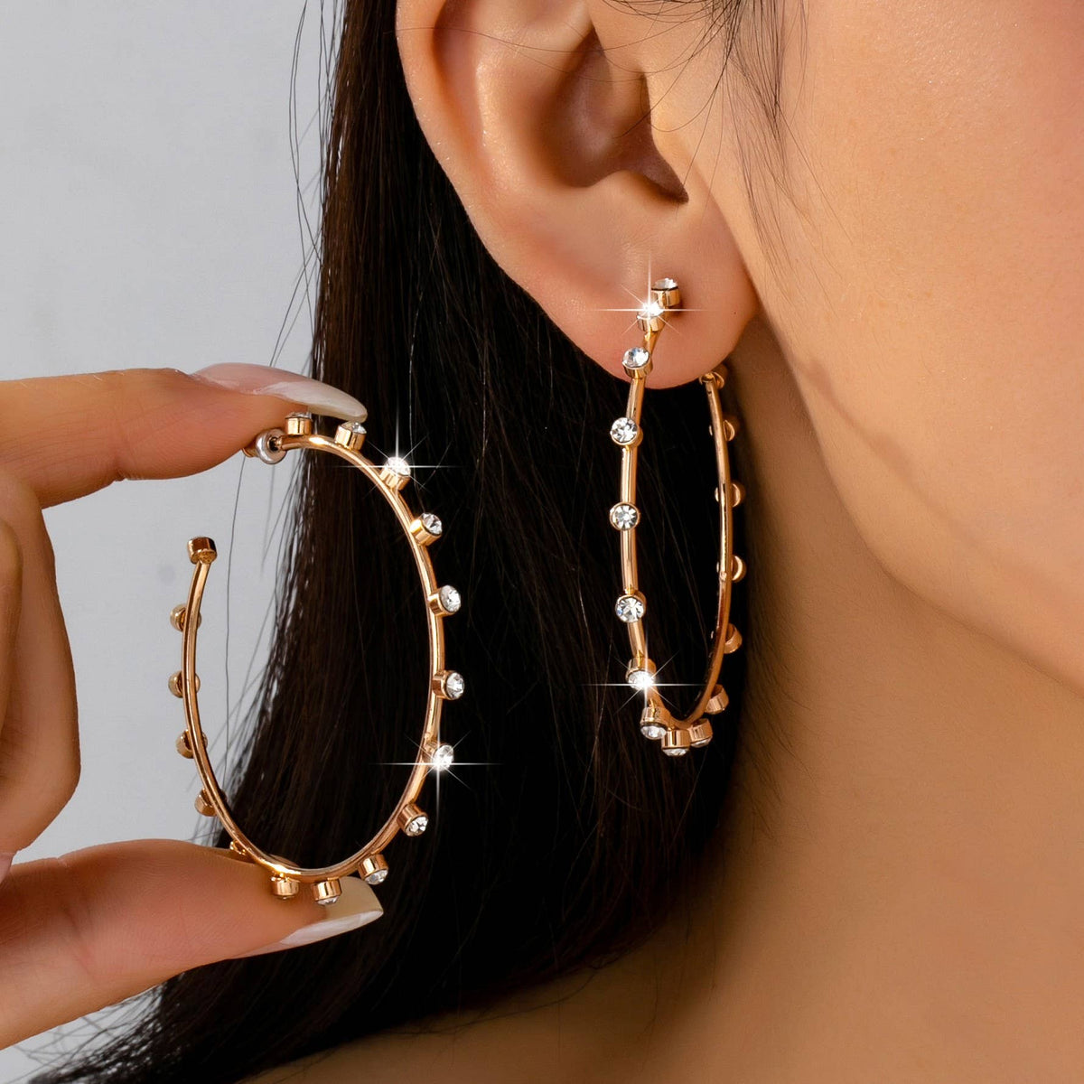 Crystal-Studded Gold Hoop Earrings GOLD