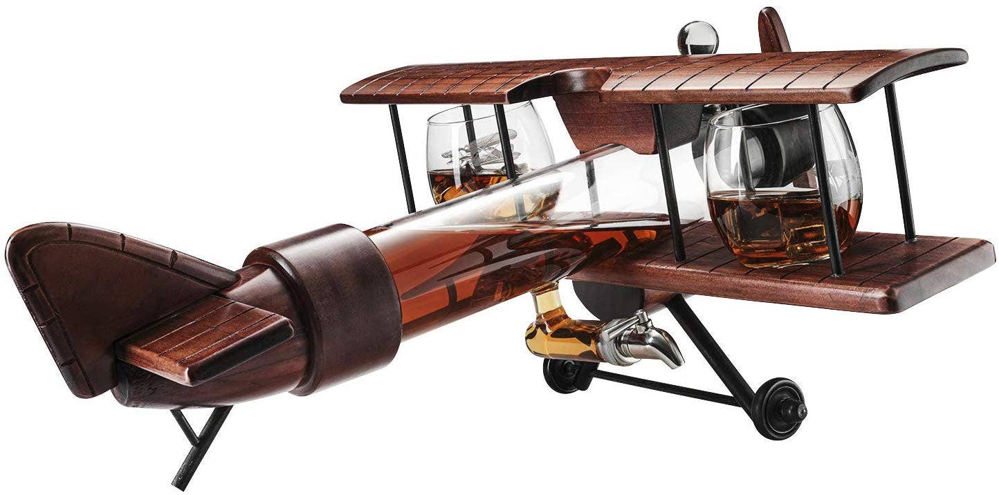 Whiskey Decanter and Glasses Airplane Set