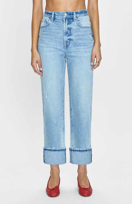 Sundaze High Waist Cuff Crop Straight Leg Jeans