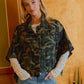 PREORDER WOMEN OVERSIZED CAPE SLEEVE DENIM TRUCKER JACKET: CAMOUFLAGE