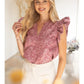 Ruffled Cap Sleeve Jacquard Top