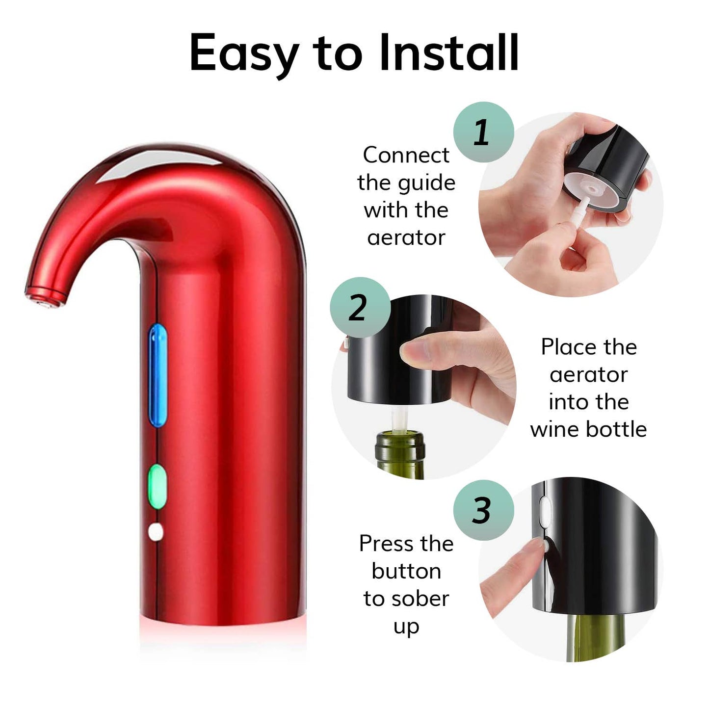 Electric Wine Aerator Dispenser - Portable Wine Accessory: Black