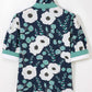 Blue Floral Print Striped Patchwork V Neck Short Sleeve Blouse