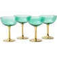 Gold & Green Coupe Art Deco Glasses, Gold | Set of 4 | 12 oz