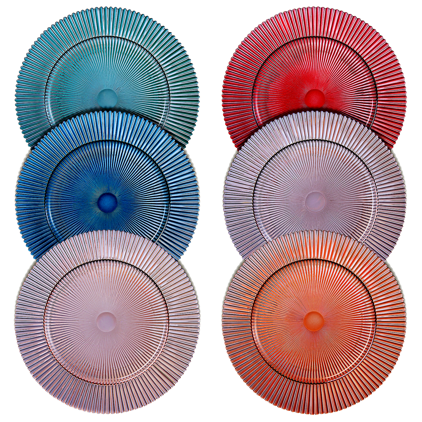 Muted Glass Ribbed Plates | Set of 6 | 10.6"