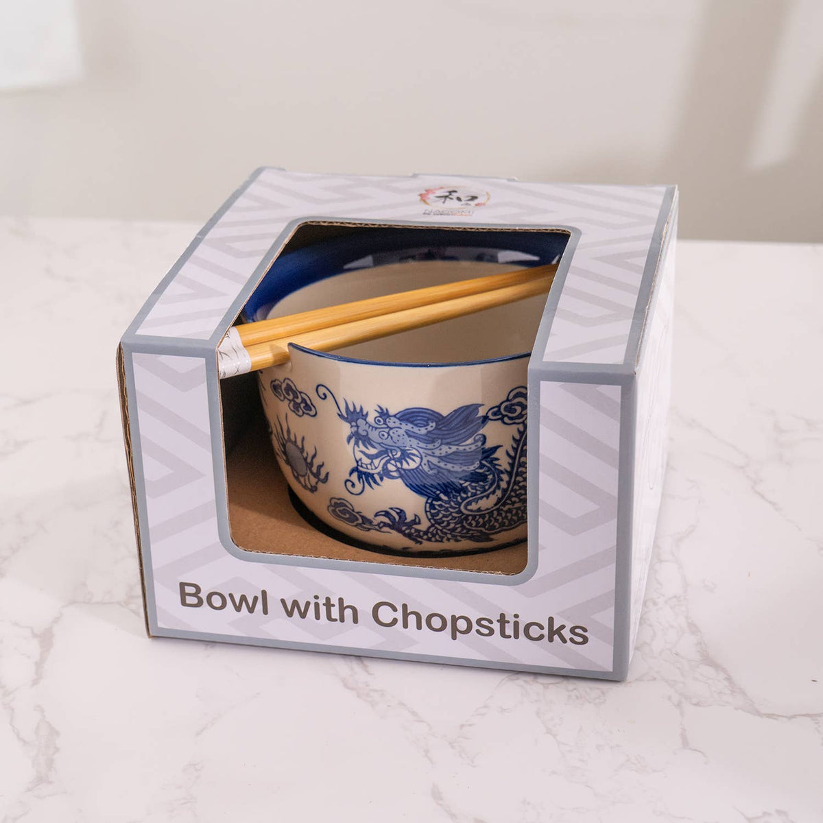 Blue Dragon Hand-Painted Bowl with Chopsticks (18 oz)