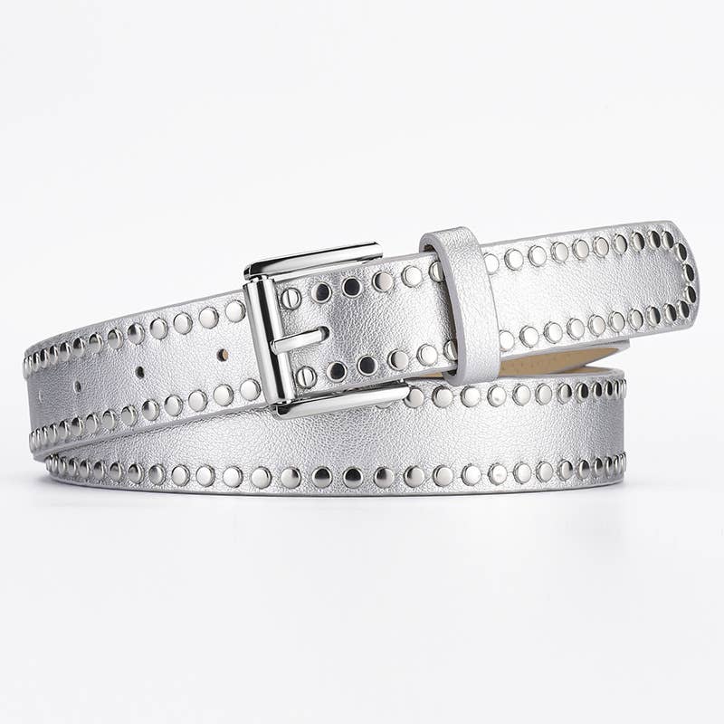METALLIC RIVET PU BELT: SILVER OS – Nikko Blu Boutique