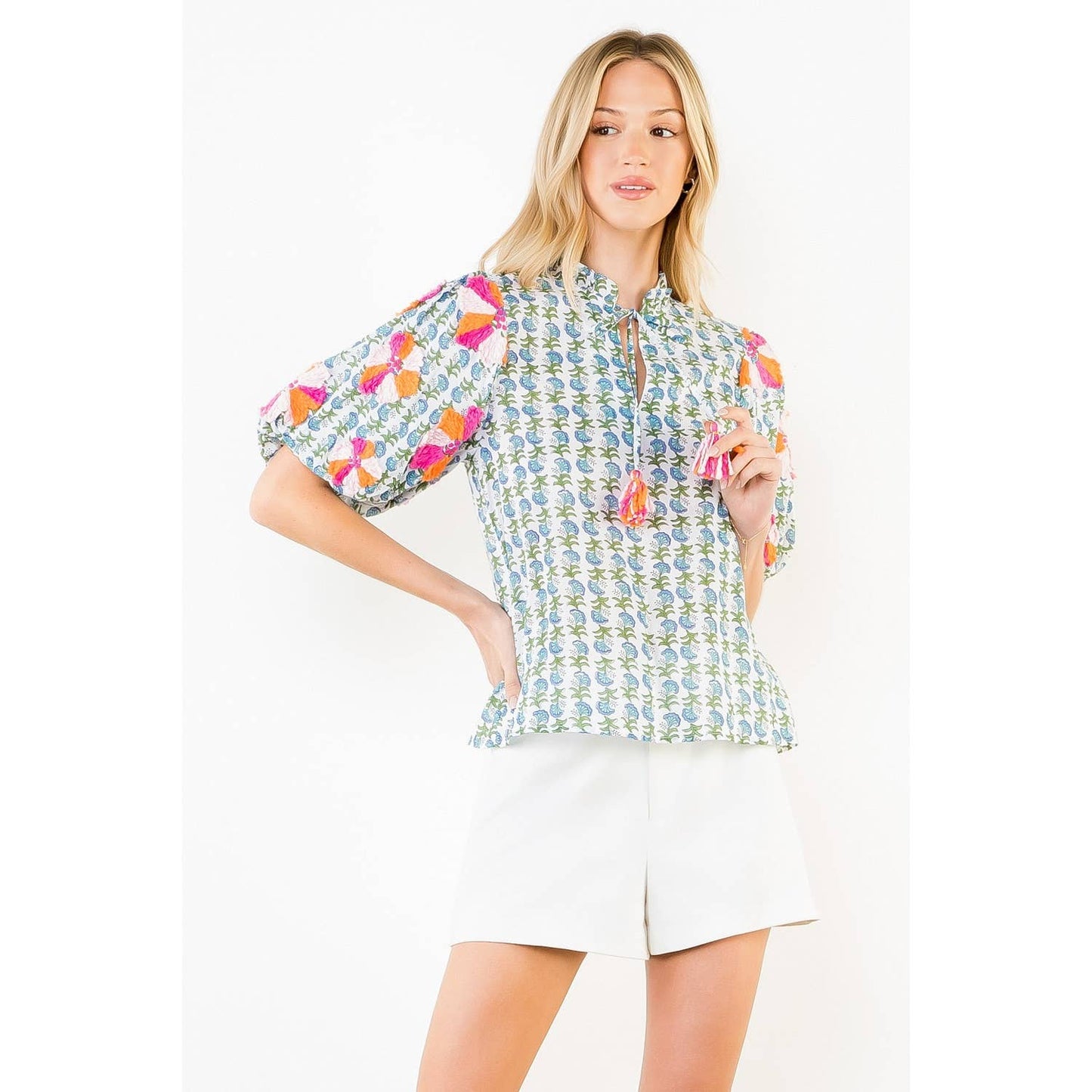 Floral Print Embroidered Top