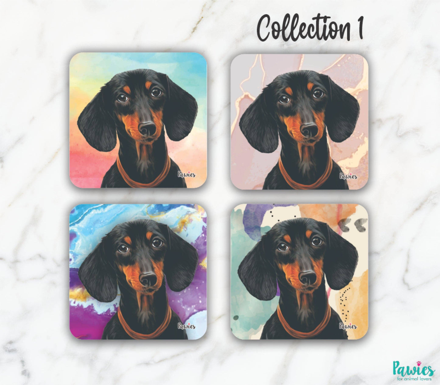 Dachshund Short Hair Black Set of 4 Coasters