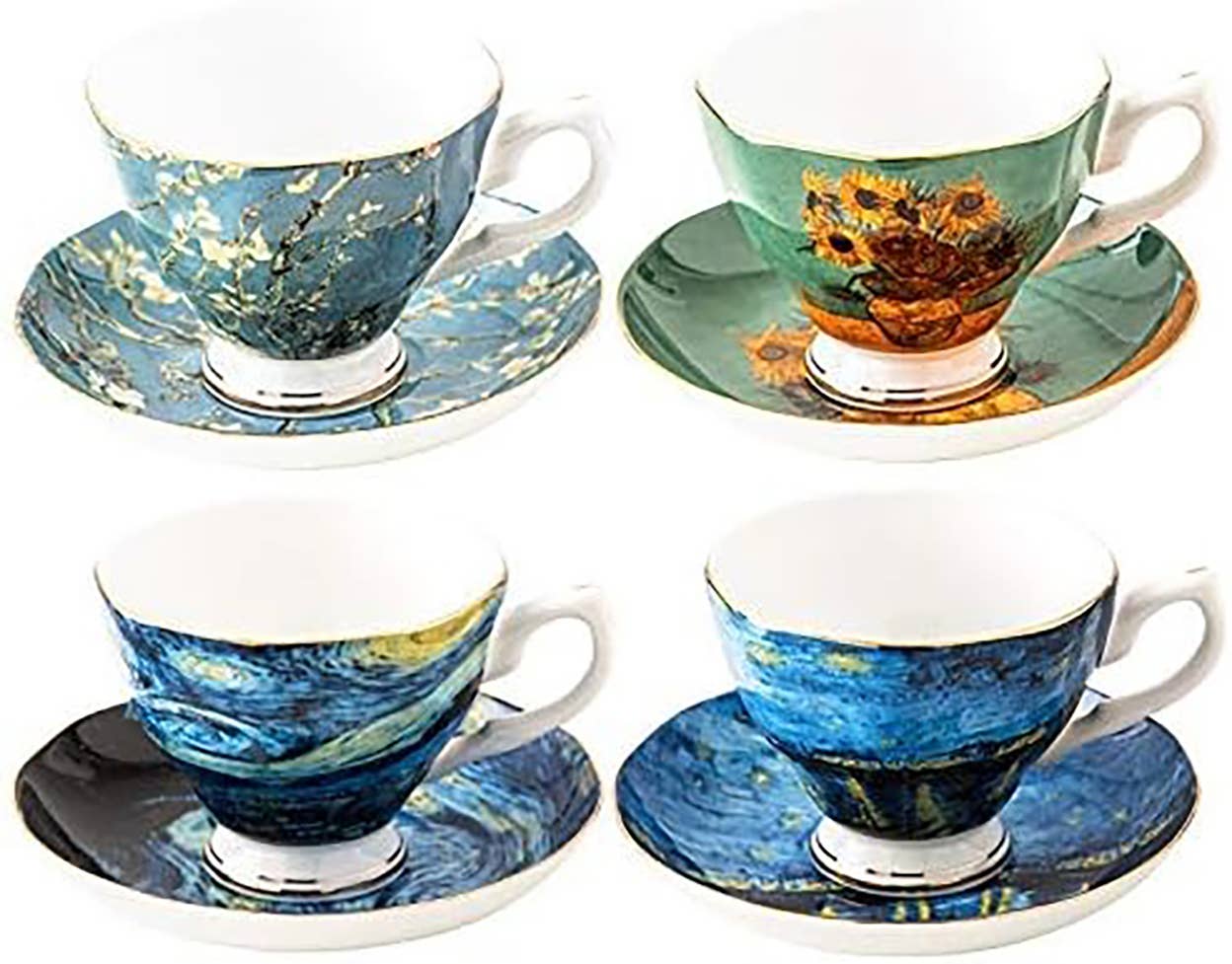 Vincent Van Gogh Bone China Tea Cup and Saucer - Set of 4