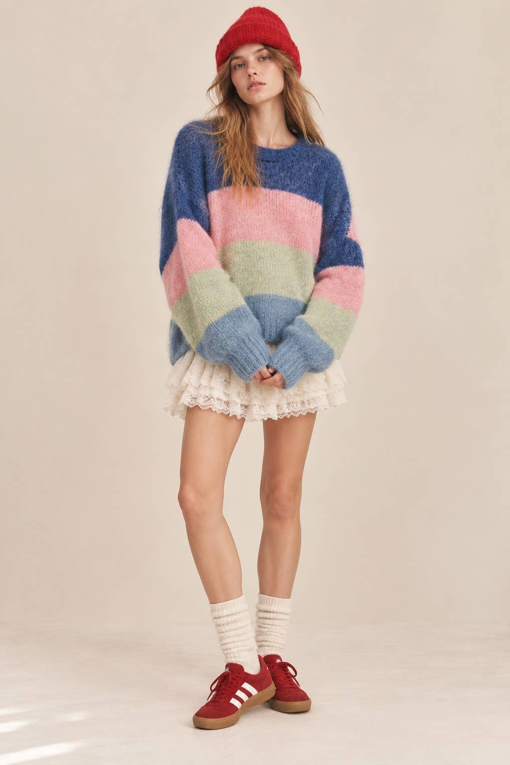 Pastel Colorblock Knit Sweater in Blue Multi