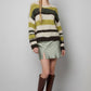 Brushed Stripe Knit Sweater in Multi Green