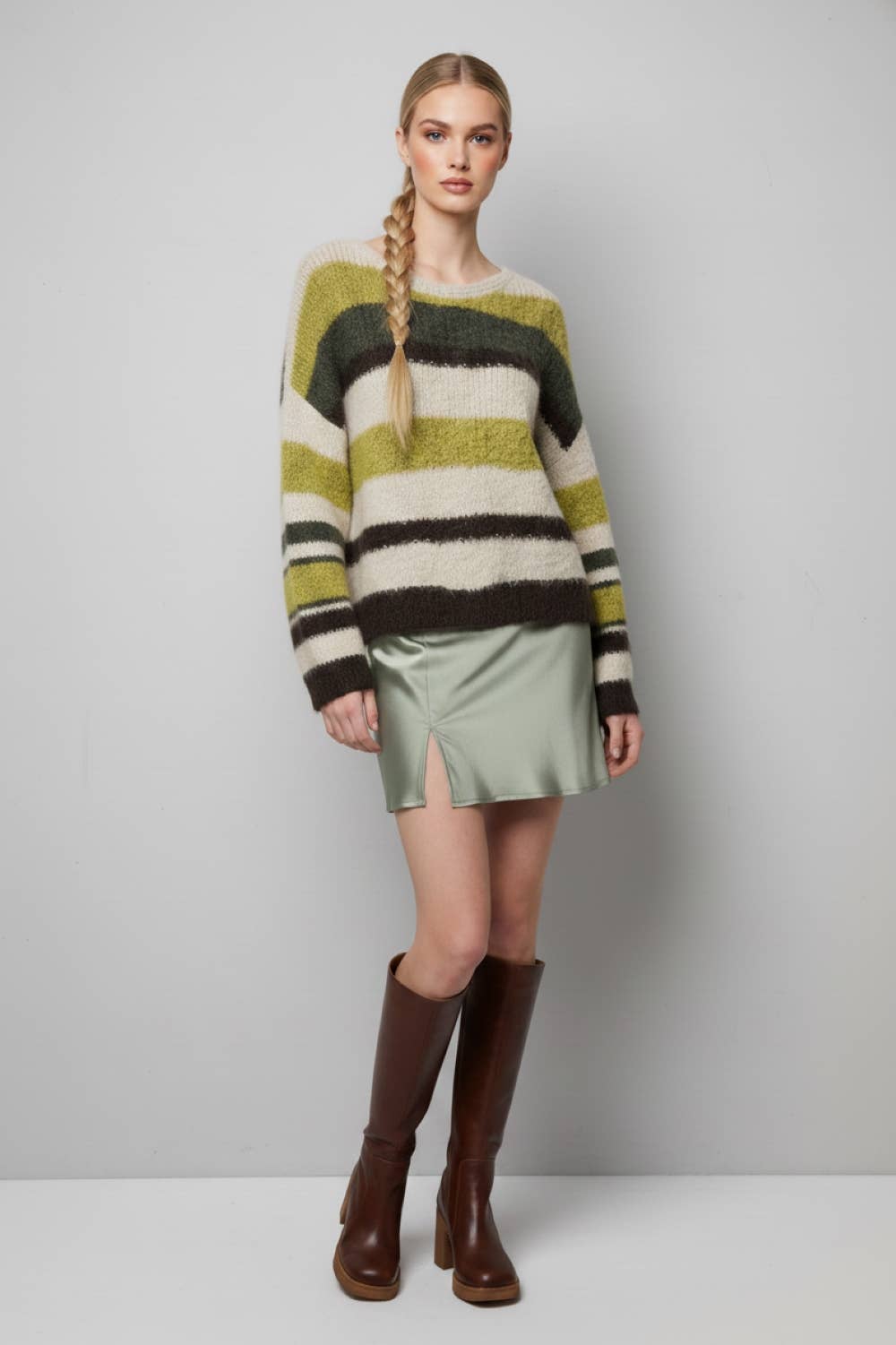 Brushed Stripe Knit Sweater in Multi Green