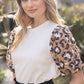 Animal Print Bubble Sleeve  Knit Top