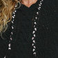 Oversize Fit V-neck Hooded Cable Knit Chenille Sweater  Black / L