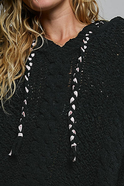 V-neck Hooded Knit Chenille Sweater
