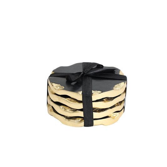 Lavi Black Marble Gold Organic Edge Coaster Set