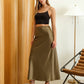 SATIN SLIP MIDI SKIRT: OLIVE